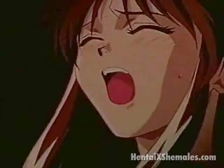 Insaciável mangá transsexual engulfing um maciço falo com luxúria e obtendo facialized