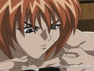 Vermelho cabeludo anime homossexual obtendo anal fodida por um grande eixo canino estilo