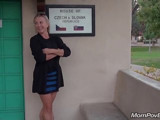 Euro MILF sucks shaft in Starbucks bathroom