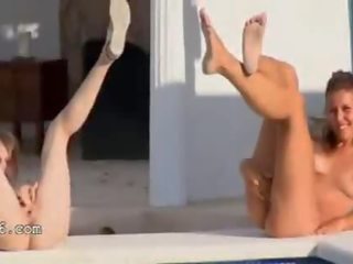Six naked chicks by the pool from Russia